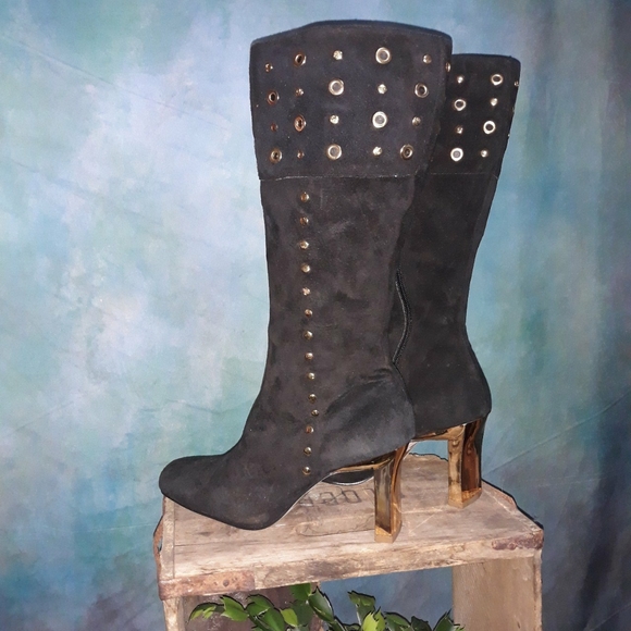 black and gold leather boots